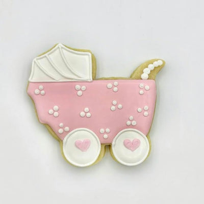 pink baby carriage decorated sugar cookie from southern home bakery in orlando, florida