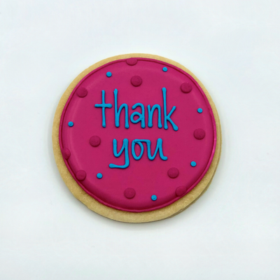 "Thank You" circle decorated sugar cookie from Southern Home Bakery in Orlando, Florida