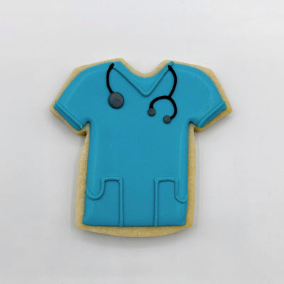 scrub shirt decorated sugar cookie from southern home bakery in orlando, florida
