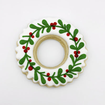 Custom Christmas Wreath decorated sugar cookie from Southern Home Bakery in Orlando, Florida