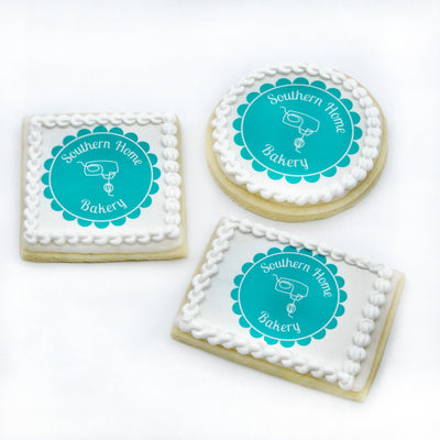 Custom decorated logo sugar cookies by Southern Home Bakery in Orlando, Florida