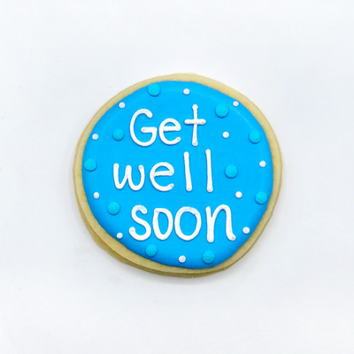 Custom decorated "Get Well Soon" circle sugar cookie by Southern Home Bakery in Orlando, Florida