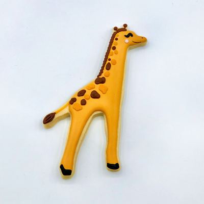 Custom decorated giraffe sugar cookie by Southern Home Bakery in Orlando, Florida.