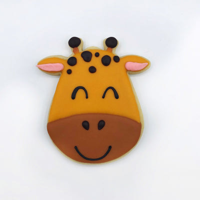 Custom decorated giraffe face sugar cookie by Southern Home Bakery in Orlando, Florida