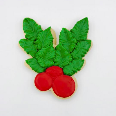 Custom Holly Berry decorated sugar cookie from Southern Home Bakery