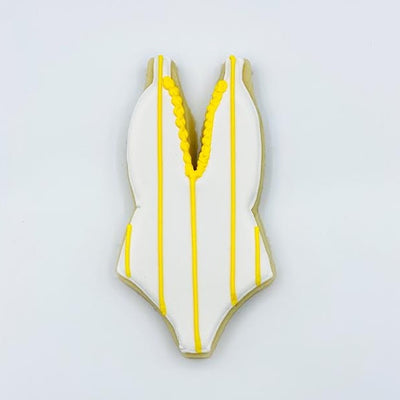 Custom decorated one piece bathing suit sugar cookie by Southern Home Bakery in Orlando, Florida