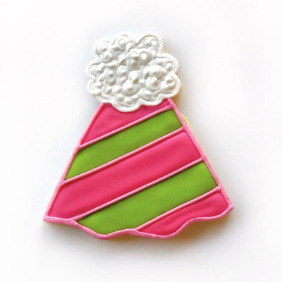 Custom decorated party hat sugar cookie by Southern Home Bakery in Orlando, Florida