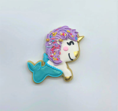 Custom decorated Unicorn Mermaid sugar cookie by Southern Home Bakery in Orlando, Florida.