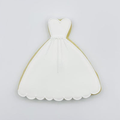 Custom decorated wedding dress sugar cookie by Southern Home Bakery in Orlando, Florida