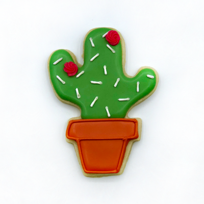 Custom decorated cactus in pot sugar cookie by Southern Home Bakery in Orlando, Florida.
